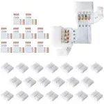 L Shape 4-Pin LED Connectors 10-Pack with 22Pcs Clips 10Mm for Strip Lights