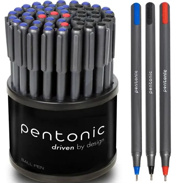 Pentonic Ballpoint Pens In Pen Organizer, Bulk 50 Count, Black Ink, 1.0 mm Medium Point, Smooth Writing For Journaling, Office & School (PEN12537)