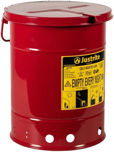 09110 Galvanized Steel Oily Waste Safety Can with Hand Operated Cover, 6 Gallon 