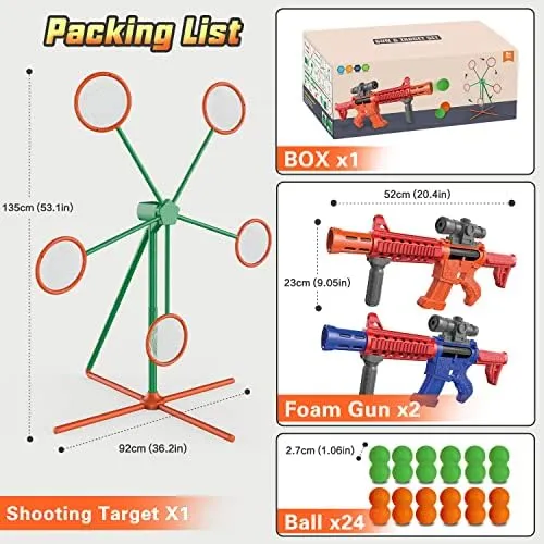 IFLOVE Shooting Games Toys for Boys,Kids Toys Outdoor Games with 2pk Popper Air Toy Guns & Moving Shooting Target & 24 Foam Balls,Birthday Gift for