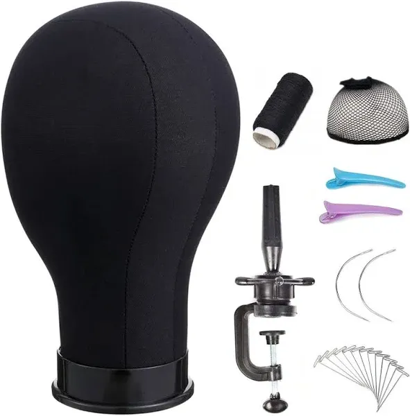 Wig Head 22Inch Canvas Block Head Wig Stand with Mannequin Head for Making Wi...