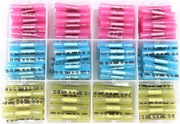 210pcs Heat Shrinkable Terminal Common Intermediate Crimping Terminal Crimp Wire Connector Waterproof Insulated Joint Terminal Assembly