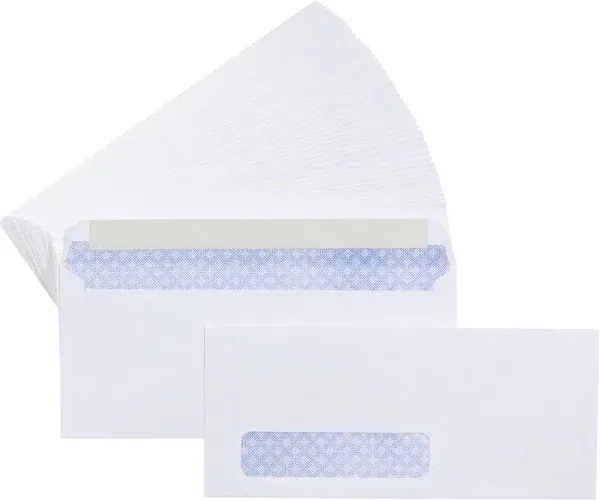 AmazonBasics #10 Security-Tinted Envelope, Peel & Seal, Left Window, White, 500-Pack