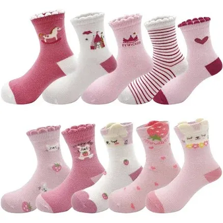 Zumou Toddler Kids Little Girls Cute Cotton Crew Socks 10 Pack