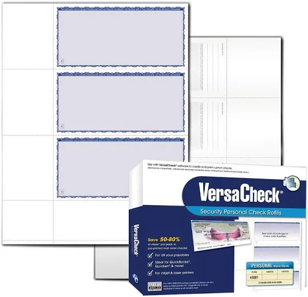 VersaCheck Secure Blank Business/Personal Wallet Checks - Blue Premium