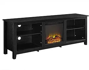 Walker Edison Wren Classic 4 Cubby Fireplace TV Stand for TVs up to 80 Inches, 70 Inch, Black