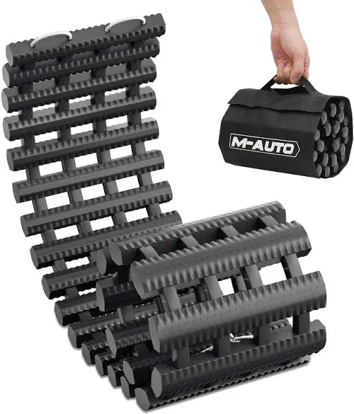 M-AUTO Snow Tire Traction Mats Portable Recovery Tracks for Vehicle in Mud, Snow, Ice, and Sand, 32" Coilable Recovery Emergency Devices with Storage Bag, Load 7.7 Ton