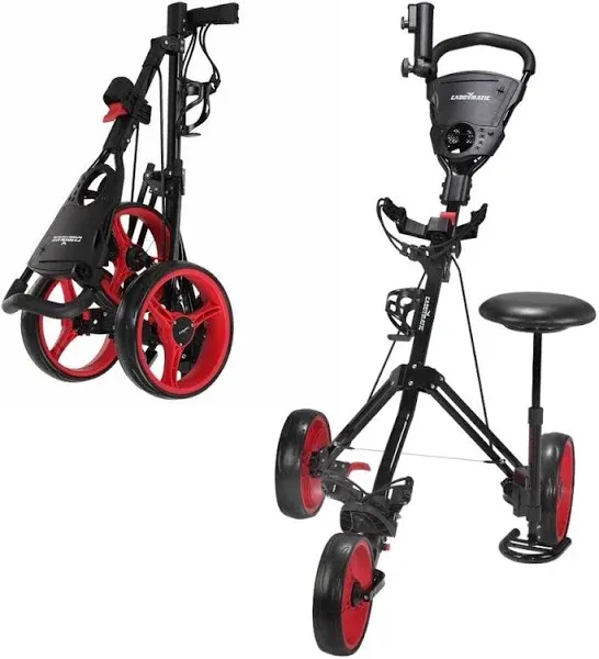 Golf X-TREME 3 Wheel Push/Pull Golf Cart with Seat Black/Red