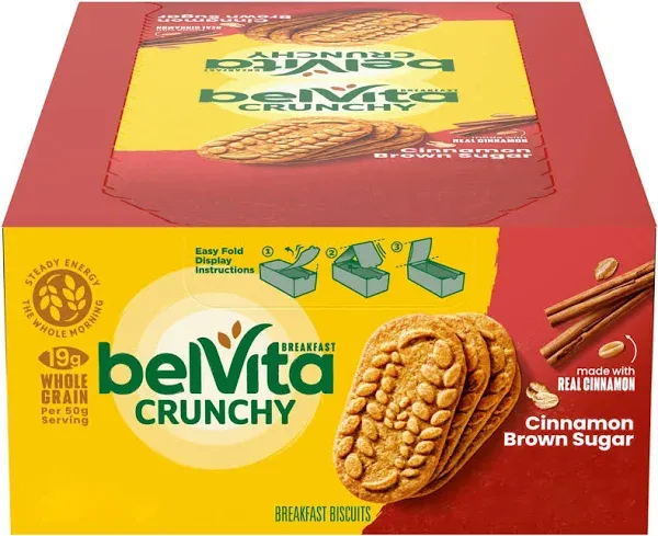 BelVita Breakfast Biscuits, Cinnamon Brown Sugar, Value Pack - 12 pack, 1.76 oz packs