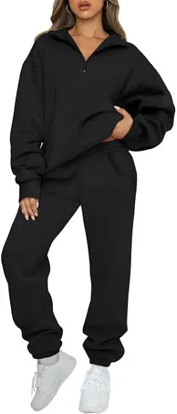 AUTOMET Women's Sweatsuits 2 Piece Outfits Long Sleeve Half Zip Pullover and Baggy Sweatpants with Pockets