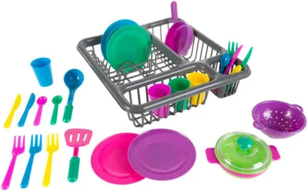 Trademark Global | Kids Play Dish Set 27 Piece Tableware Dish Set with Dish Drainer by Hey | Realry