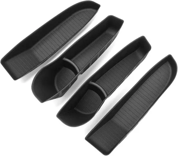 4 PCS 2024 Newest Car Door Tray Organizer for Refreshed Tesla Model 3 Highland Accessories Car Front and Rear Door Slot Tray Organizer Door Side Storage Box TPE Material Black