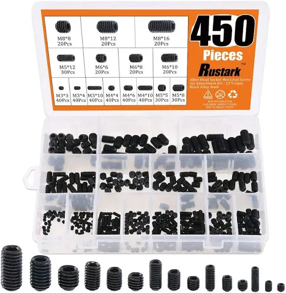 Rustark 450Pcs M3//M5/M6/M8 Allen Head Socket Hex Grub Screw Set Assortment K...