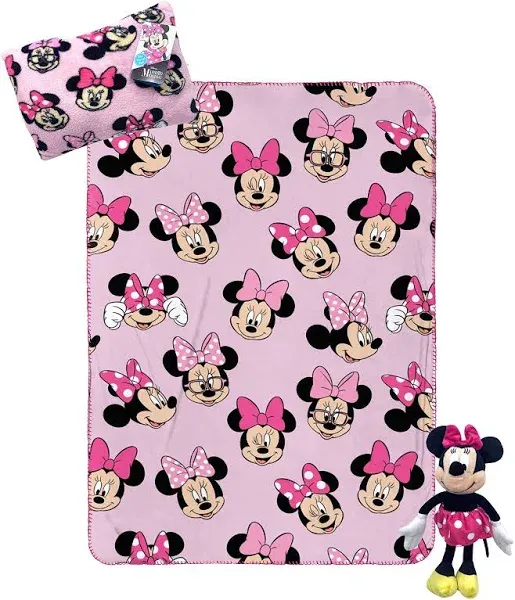 Disney Minnie Mouse Pink 3 Piece Travel Throw, Pillow &amp;