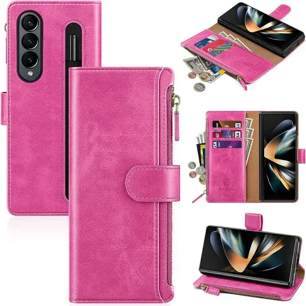 Antsturdy Compatible with Samsung Galaxy Z Fold 4 Case Wallet Women with Phone Case with Card Holder Strap PU Leather RFID Blocking