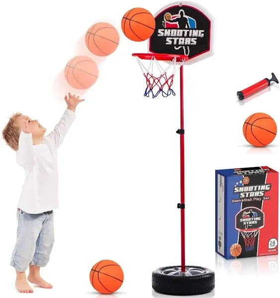 Atlasonix Toddler Basketball Hoop Indoor Stand Adjustable 2.5-4 ft - Mini Indoor Basketball Goal Toy with Ball & Pump Basketball Hoop Indoor Outdoor