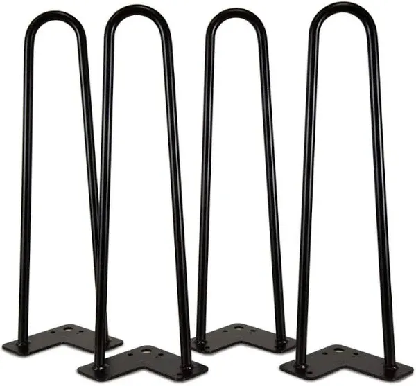 16-Inch Mid-Century Modern Raw Steel Hairpin Table Legs 1/2-Inch Diameter 4 Pack