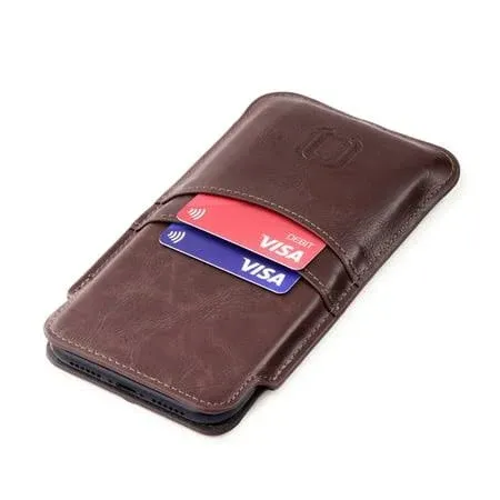 Dockem Provincial Wallet Sleeve for Pro Max and Plus iPhones: 15/14/13/12/11 Pro Max, 15/14 Plus, XS Max, 8/7/6 Plus - Vintage PU Leather Pouch Cover with 2 Credit Card Holder Slots [Brown]