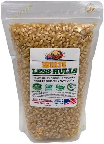 1.9 LB White Virtually Hulless (Less Hulls) Popcorn Kernels • Resealable Bag ...