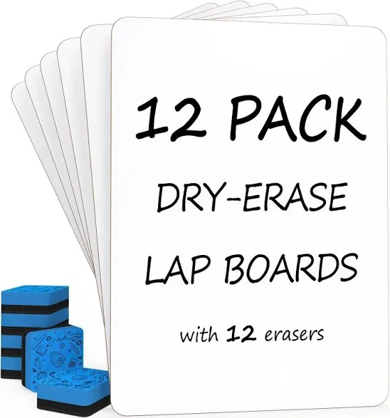 Set of 12 Small White Board Dry Erase Boards Classroom Pack Mini White Boards...