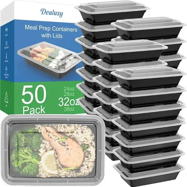 Dealusy 50 Pack 24 oz Meal Prep Containers Reusable with Lids