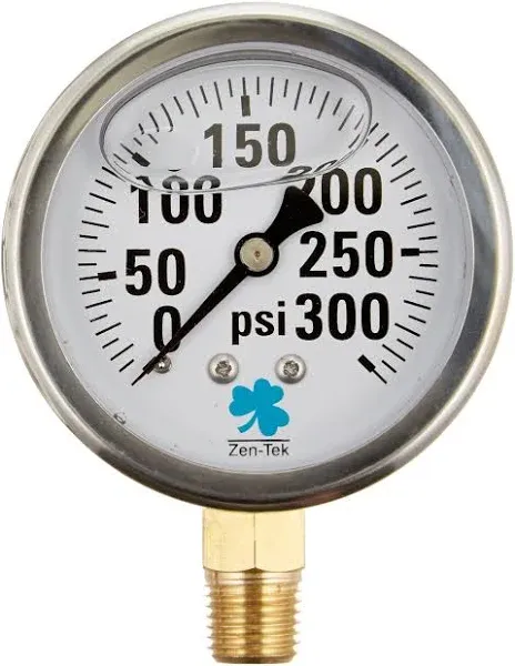 Zenport LPG300 Zen-Tek Glycerin Liquid Filled Pressure Gauge, 300 PSI