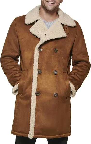 Men's Midlength Faux Shearling Overcoat