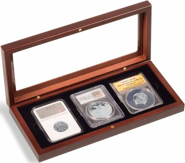 3 Certified PCGS NGC Slab Coin Wood Box w/ Glass Lid Safe Storage Display Case