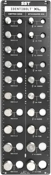 SST Identibolt XL Thread Checker for Extra Large Nuts and Bolts | 20 Nut and Bolt Identifier Gauge | Measures 9/16" to 1" & 16mm to 24mm | Tight