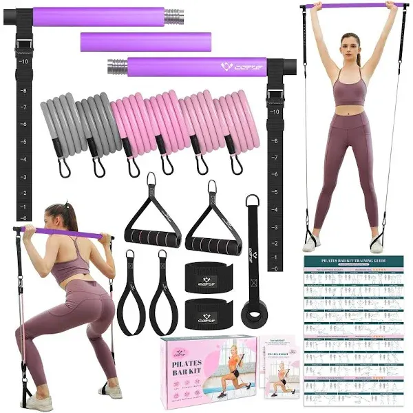 Pilates Bar Kit with Resistance Bands, Heavy-Duty Metal Adjustment Buckle