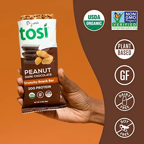 Organic Tosi Peanut Dark Chocolate Protein Bar 2.4 oz Vegan