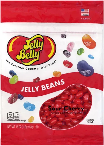 Jelly Belly Sour Cherry Jelly Beans - 1 Pound (16 Ounces) Resealable Bag - Genuine, Official, Straight from the Source