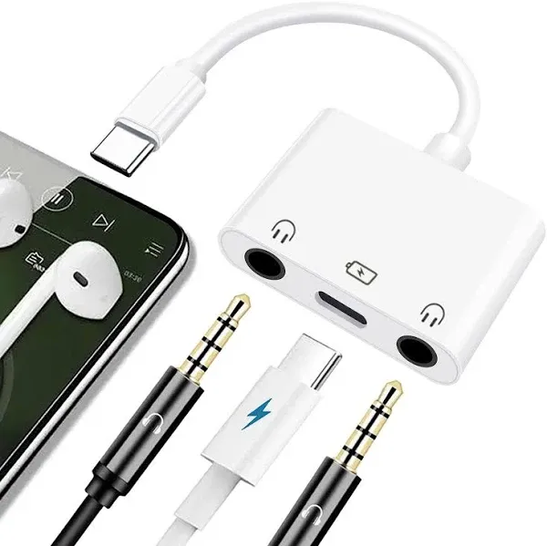 USB C to 3.5mm Headphone Splitter 3 in 1 USB C to Aux Adapter Dual 3.5mm Audi...