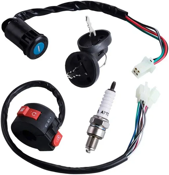 3 Function Left Starter Switch+4 Wires Ignition Switch Key with Cap Assembly ...