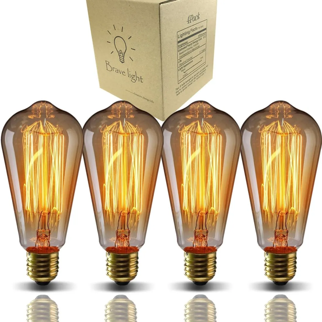 Bravelight Vintage Light Bulbs Filament Light Bulbs Edison Bulbs ST64