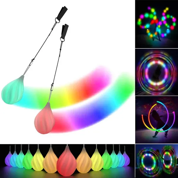 LED Poi Balls-2021 Upgraded Soft Spinning Glow Poi for Beginner Kids and Prof...