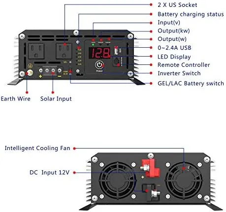 GIANDEL 2200W Pure Sine Wave Power Inverter 12V DC to 110V 120V AC with 20A S...