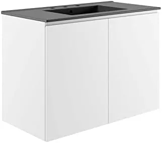 Modway Bryn Wall-Mount Bathroom Vanity, 36 Inch, White Black