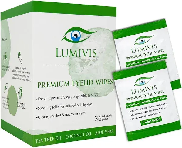 Lumivis Eyelid & Eyelash Wipes with Tea Tree Oil 36 Pcs Daily Eye Cleanser for Blepharitis