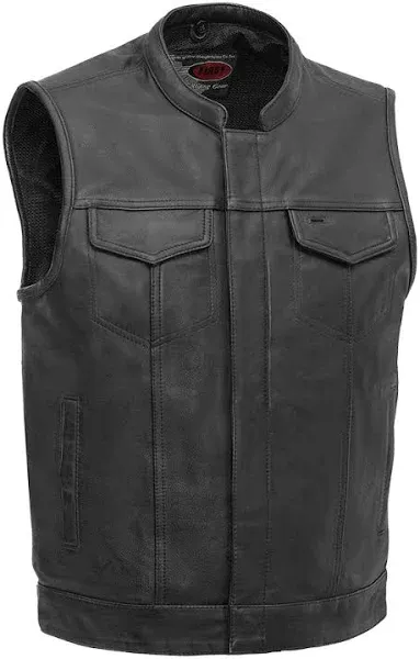 Leather  Men&#039;s Distressed Brown ‘Dual Closure  Motorcycle Leather Vest w/ Gun p