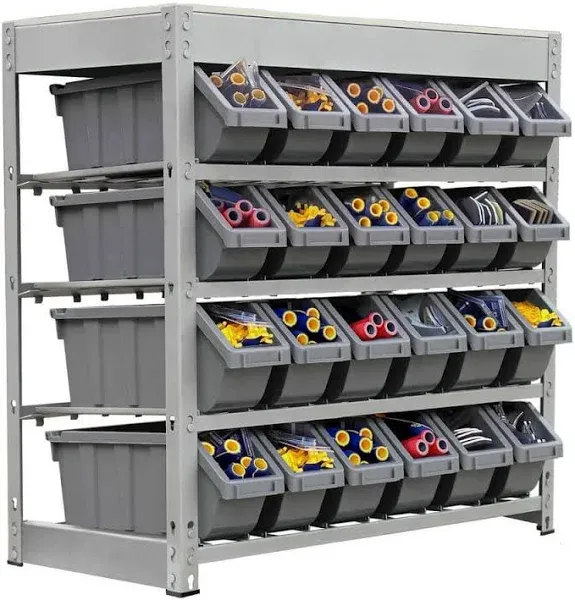 King's Rack Bin Rack Boltless Steel Storage System Organizer w/ 24 Pla