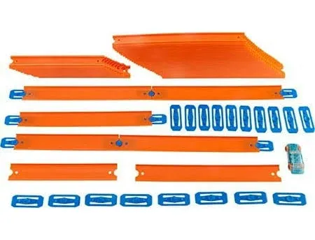 Hot Wheels Track Builder Car &amp; Mega Track Pack, 87 Component Parts for 40-ft ...