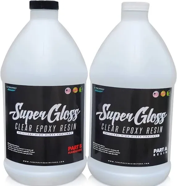 Super Gloss Epoxy Resin UV Stable Glass Like Finish for Bar Counters and Wood Tabletops, 1 Gallon Kit Easy Mixing at 1-1 by Volume