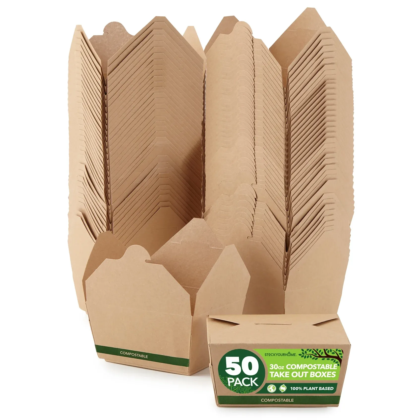 Microwaveable Kraft Brown Take Out Boxes - 30 oz, 50 Pack