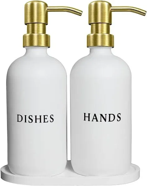 RM Home White Glass Hand and Dish Soap Dispenser Set