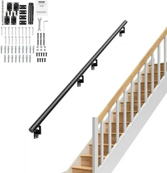 Handrail Stair Railing 7 in. H x 60 in. W Black Aluminum Alloy