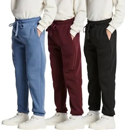 Real Essentials 3 Pack: Boys Tech Fleece Jogger Active Sweatpants with Pockets - Youth Soft Athletic Joggers (Size 6-24)