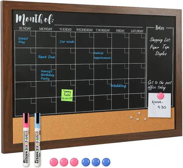  Chalkboard Calendar Corkboard Combo, 18&#034; x 24&#034; 24&#034; x 18&#034; Chalkboard Combo