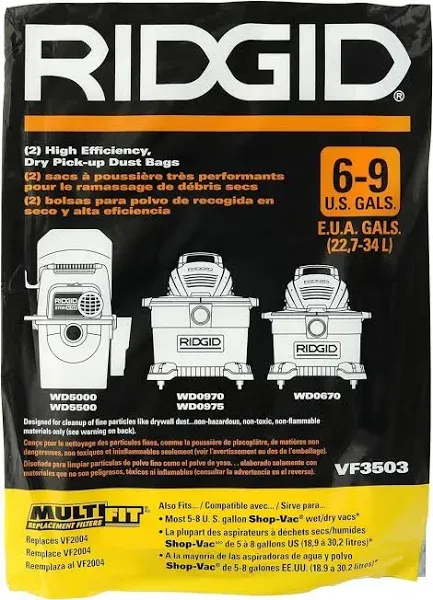 Ridgid VF3503 VF2004 6-9 Gallon Vacuum Dry Pickup Dust Bags New