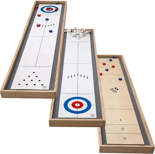 Sterling Games Tabletop Shuffleboard, Bowling and Curling 3 in 1 Combo Game Set